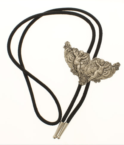 Heavenly Companions Bolo Tie – Twin Cherubs in Ornate Silver, Made in USA, 86.7mm x 51.3mm