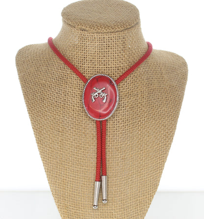 45mm x 35mm Western Red Bolo Tie with Crossed Pistols Emblem, made in USA, each