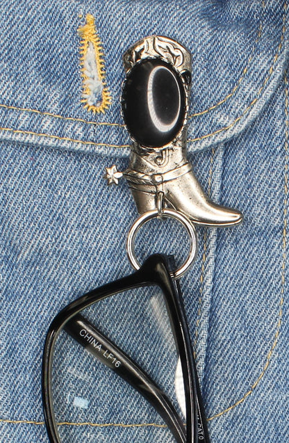 Silver Cowboy Boot with Black Stone, made in USA, each