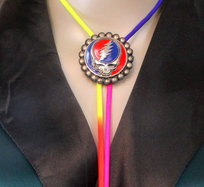Grateful Dead Bolo Tie, with Tie Dye Cord, made in USA, each