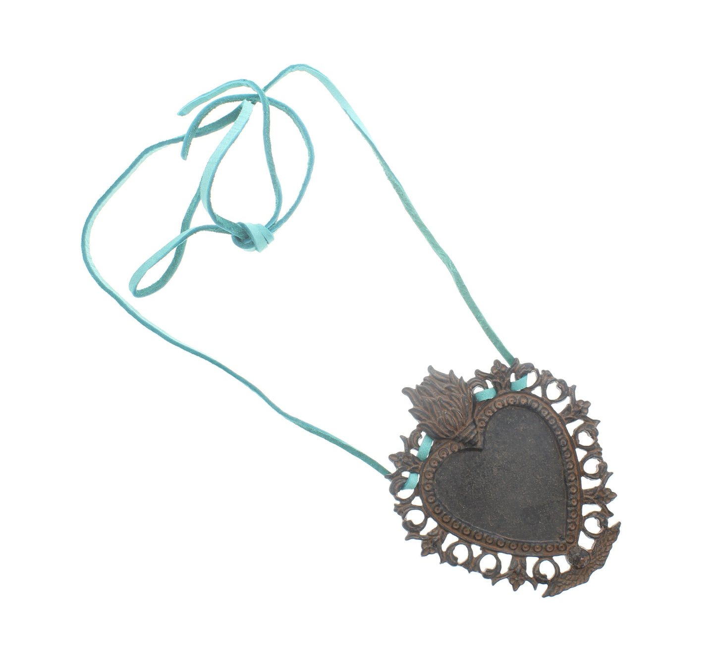 Heart Ablaze Pendant Necklace, Teal or Black, made in USA, each