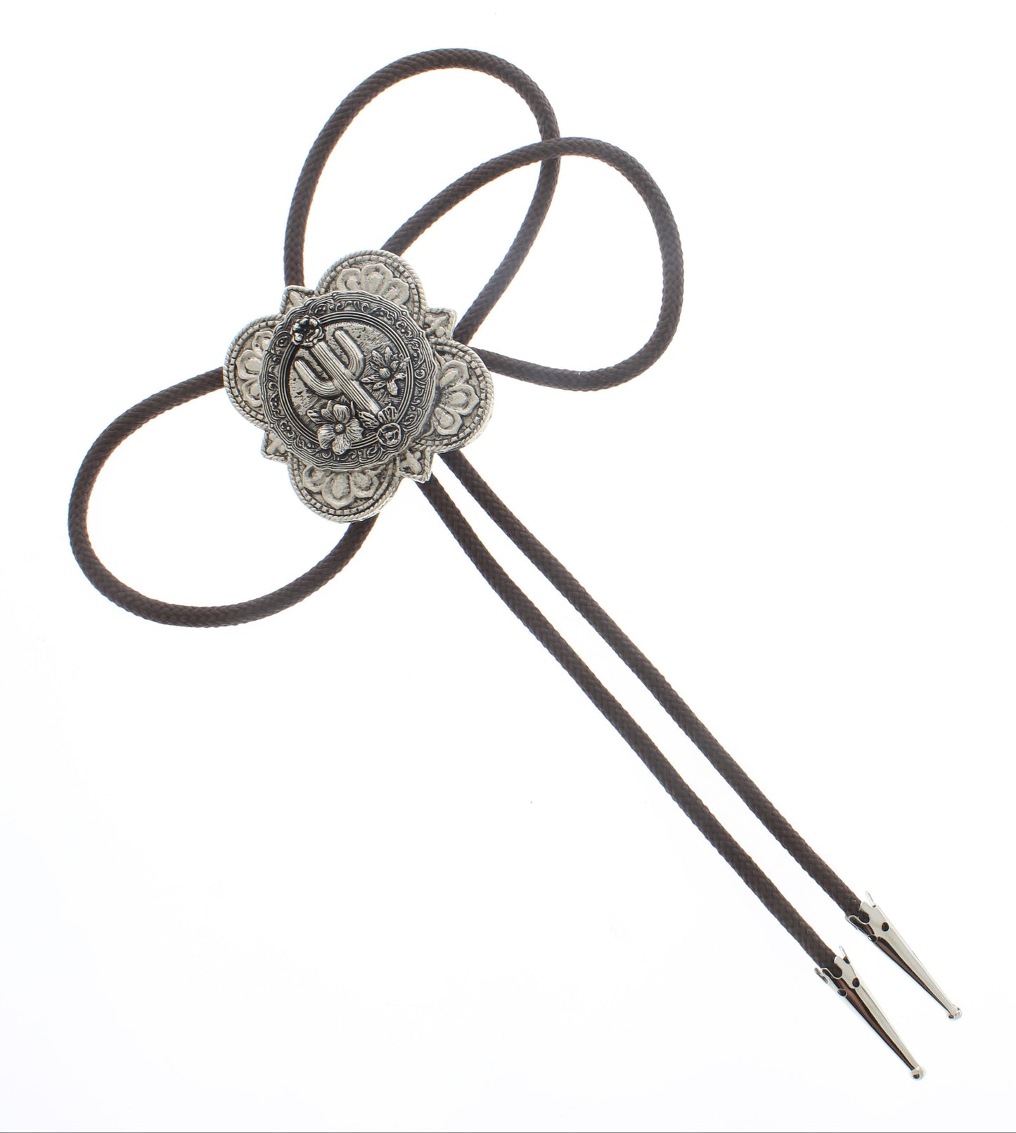 50mm Southwestern Cactus Bolo Tie, with brown cord, made in USA, each