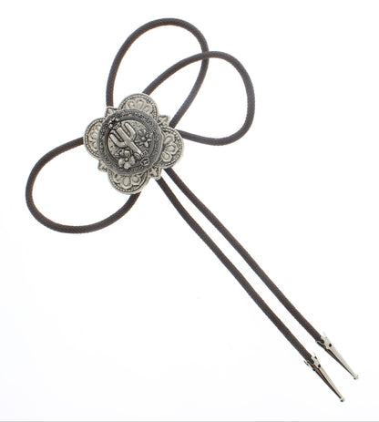 50mm Southwestern Cactus Bolo Tie, with brown cord, made in USA, each