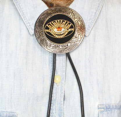 75mm Golden Eye Bolo, 36" Black Leather Cord, made in USA, each