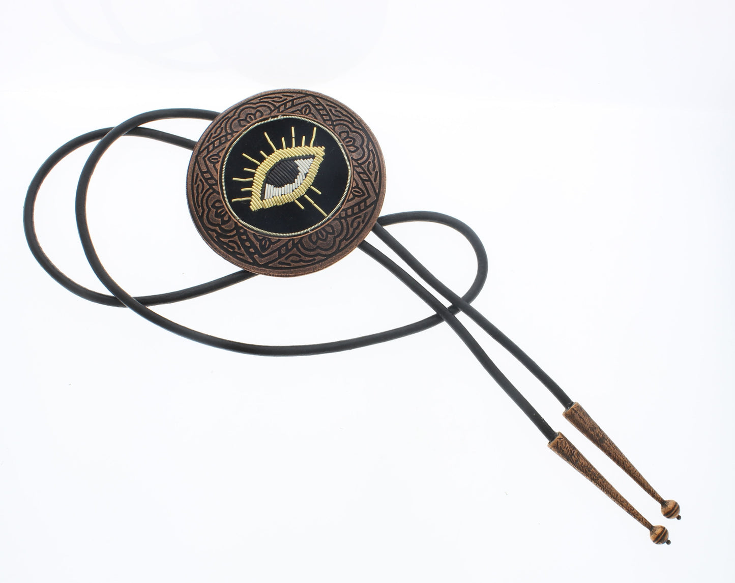 74mm Eye of the West Bolo Tie, 36" Black Leather Cord, made in USA, each