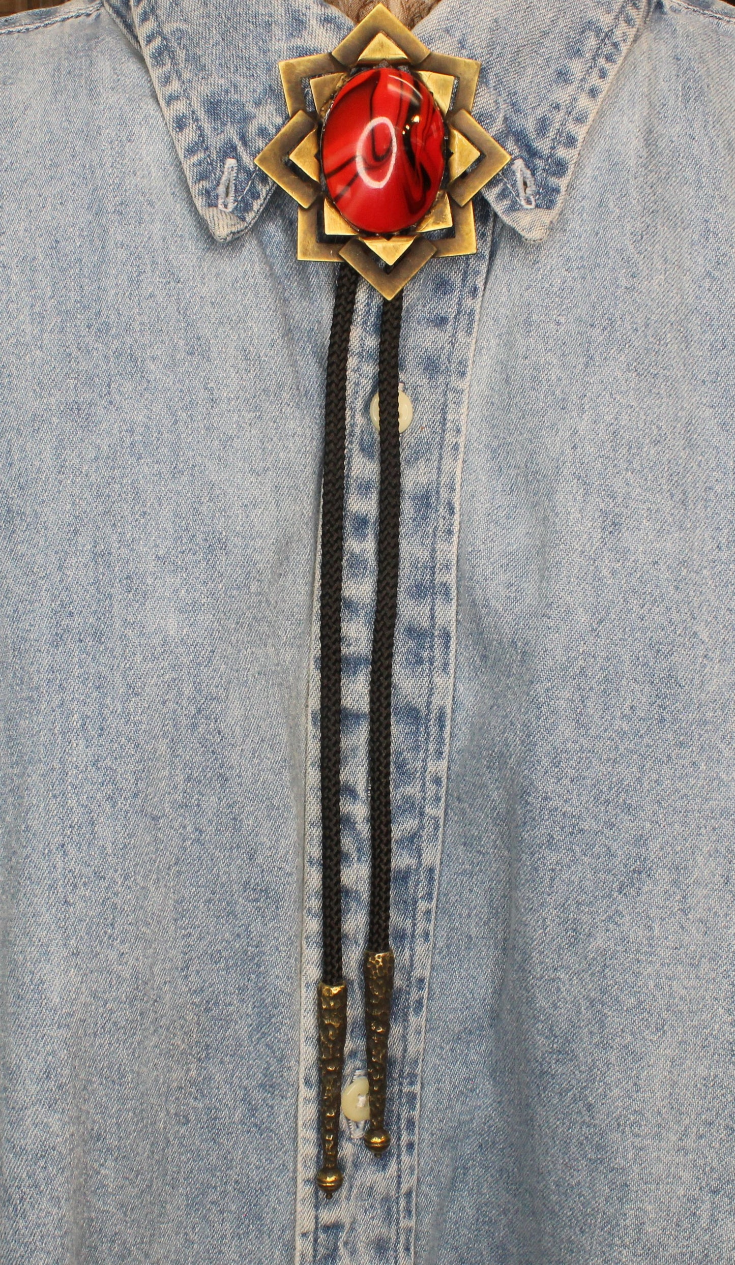 "Red Ember Star" Bolo Tie, Made in USA, 72.8mm x 63.1mm