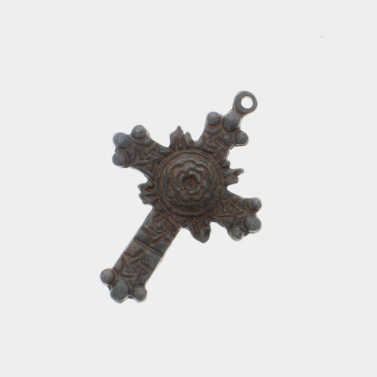 64mm x 45mm Rustic Floral Cross Pendant, each