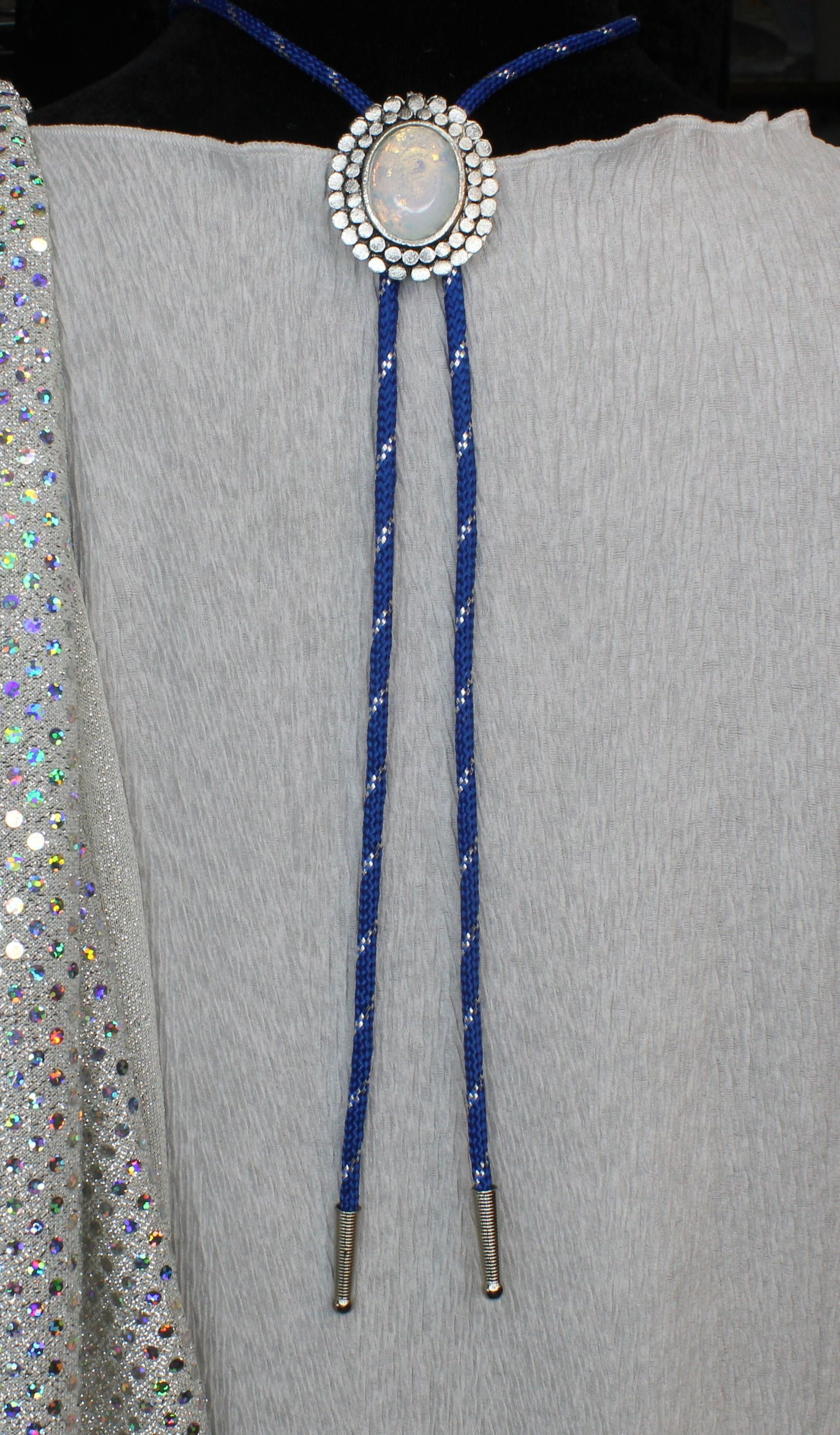 Bluebonnet Whisper: Silver Bloom Bolo Tie, Made in USA, 35.1mm x 41.5mm