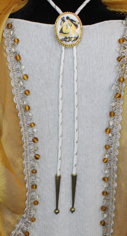 Desert Serenade: Courtship Silhouette & Ivory Cord Bolo Tie, Made in USA, 36.4mm x 46.8mm