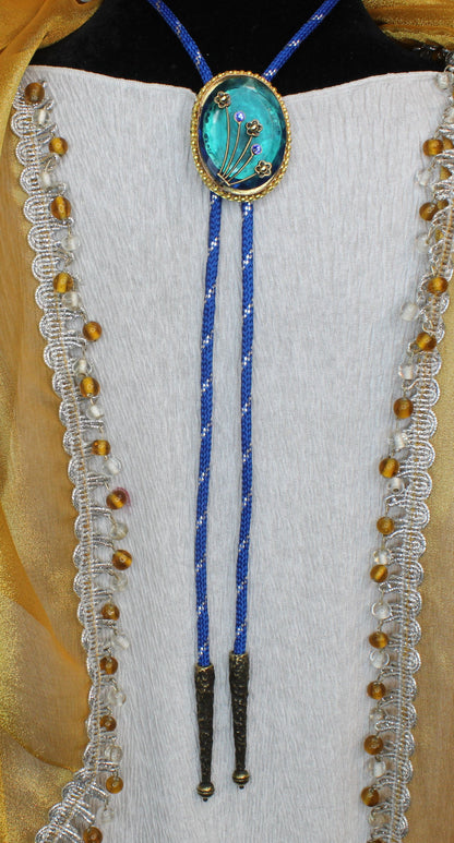 Blue Clarity: Gem Bloom & Sky Cord Bolo Tie, Made in USA, 35.9mm x 47mm