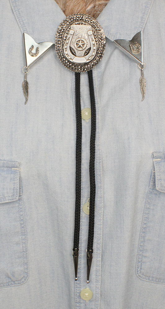 Lone Star Horseshoe Bolo & Feather Collar Tips Set, made in USA, set of 3
