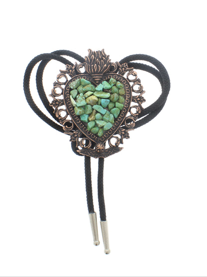 83mm x 71mm Flaming Heart Bolo Tie, Rustic, Copper, Silver, made in USA, each