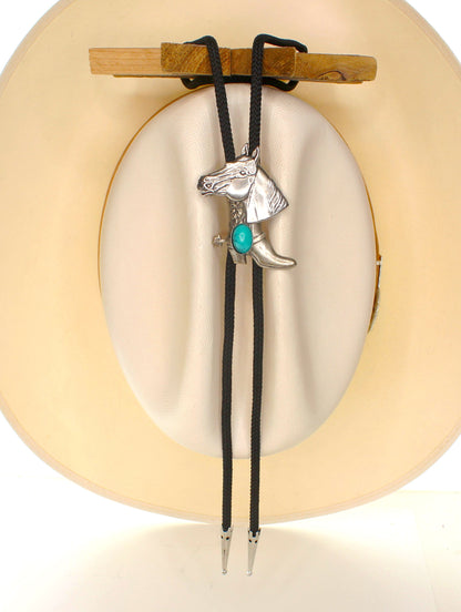 60mm x 45mm Horse & Cowboy Boot Bolo Tie, Turquoise, Black, Red or Brown Stone, made in USA, each