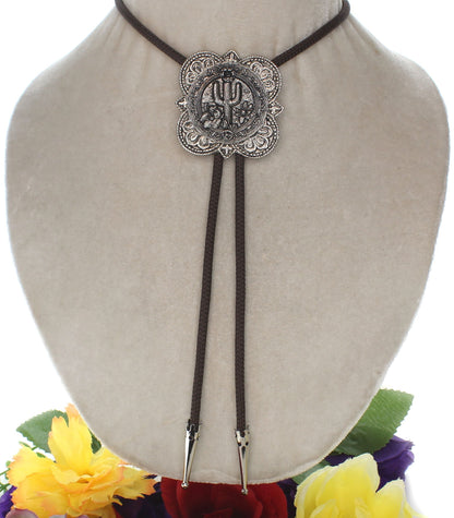 50mm Southwestern Cactus Bolo Tie, with brown cord, made in USA, each