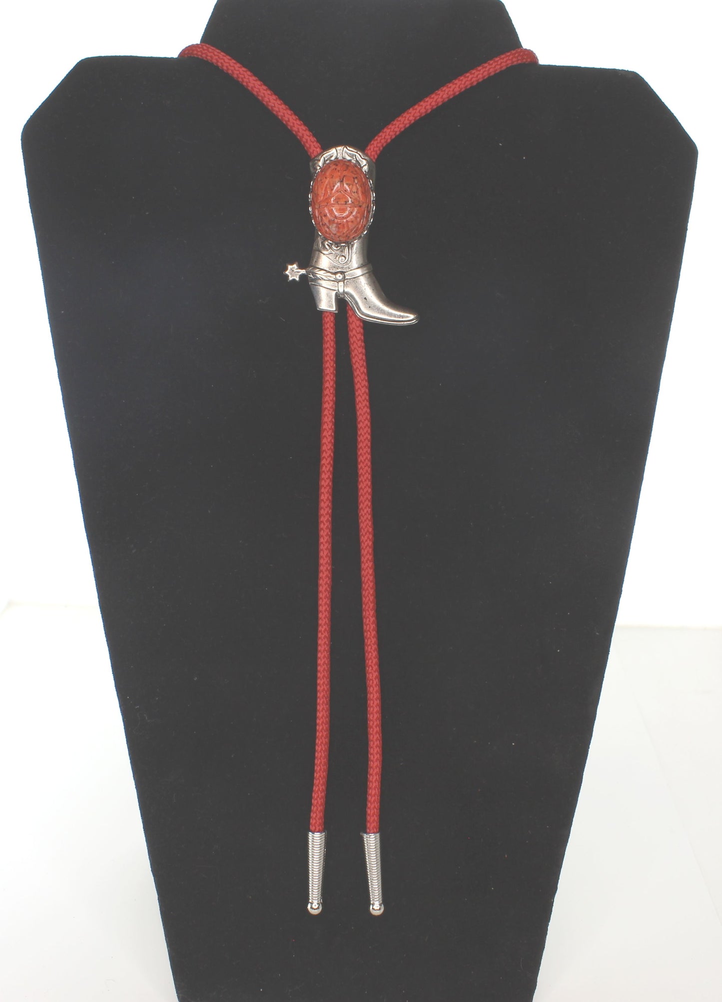 54mm x 42mm Boots & Spurs Bolo, 36" red cord, made in USA, each