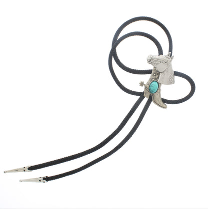 60mm x 45mm Horse & Cowboy Boot Bolo Tie, Turquoise, Black, Red or Brown Stone, made in USA, each