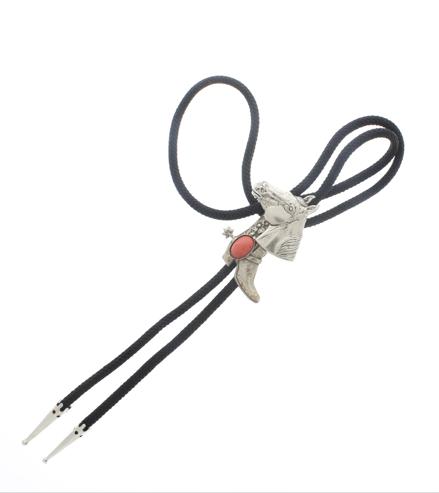 60mm x 45mm Horse & Cowboy Boot Bolo Tie, Turquoise, Black, Red or Brown Stone, made in USA, each