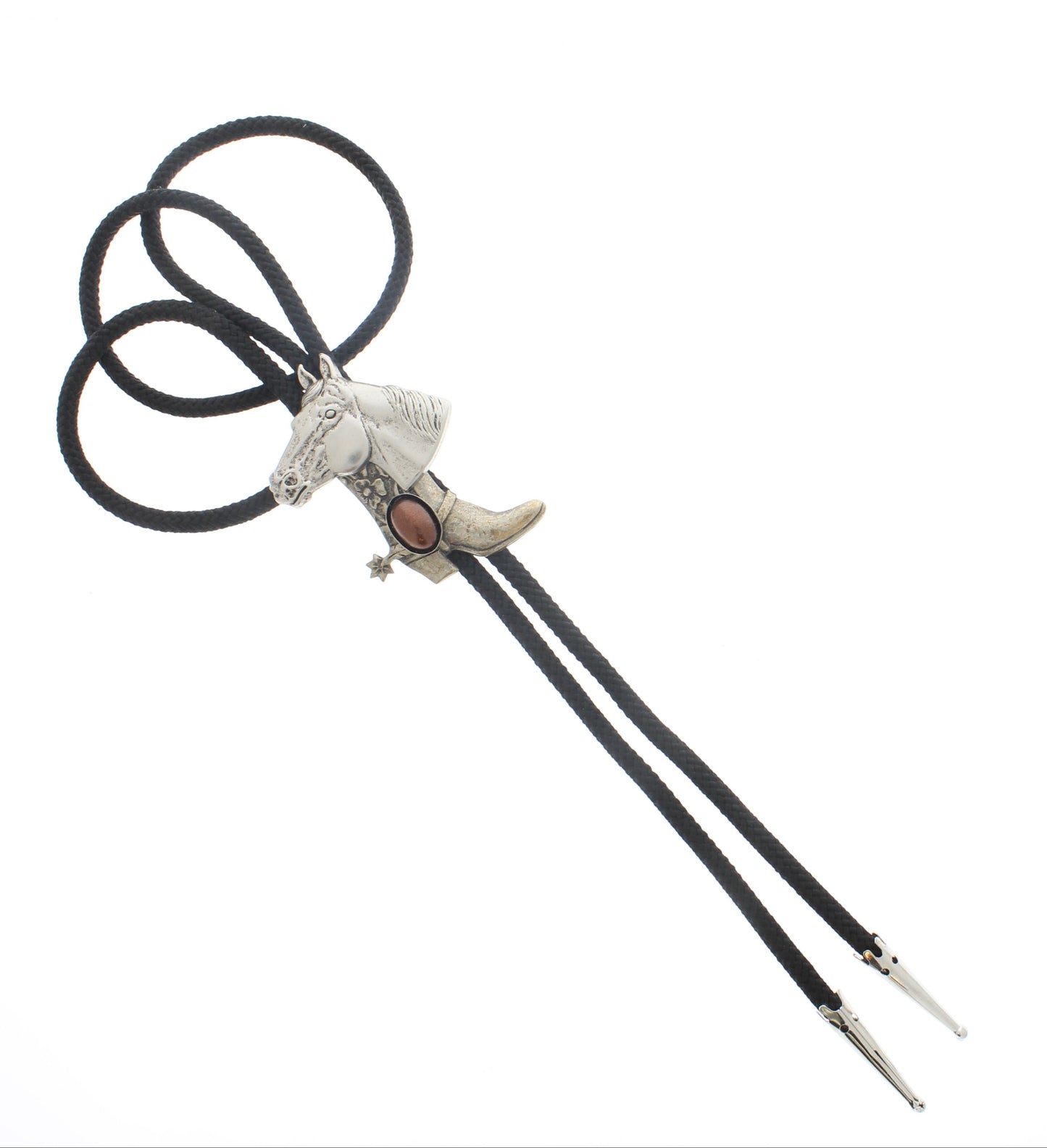 60mm x 45mm Horse & Cowboy Boot Bolo Tie, Turquoise, Black, Red or Brown Stone, made in USA, each