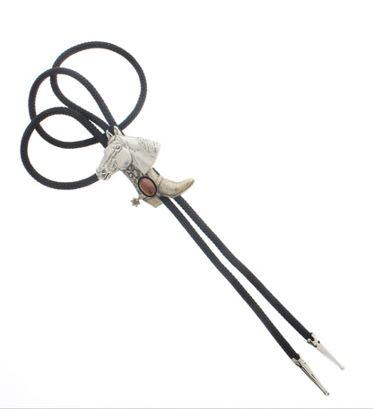 60mm x 45mm Horse & Cowboy Boot Bolo Tie, Turquoise, Black, Red or Brown Stone, made in USA, each