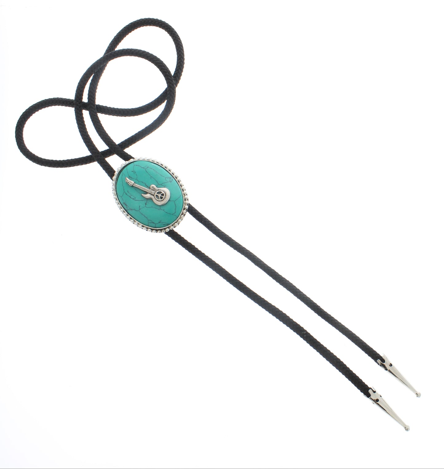 47mm x 36mm Guitar Bolo Tie, Black or Turquoise Stone, made in USA, each