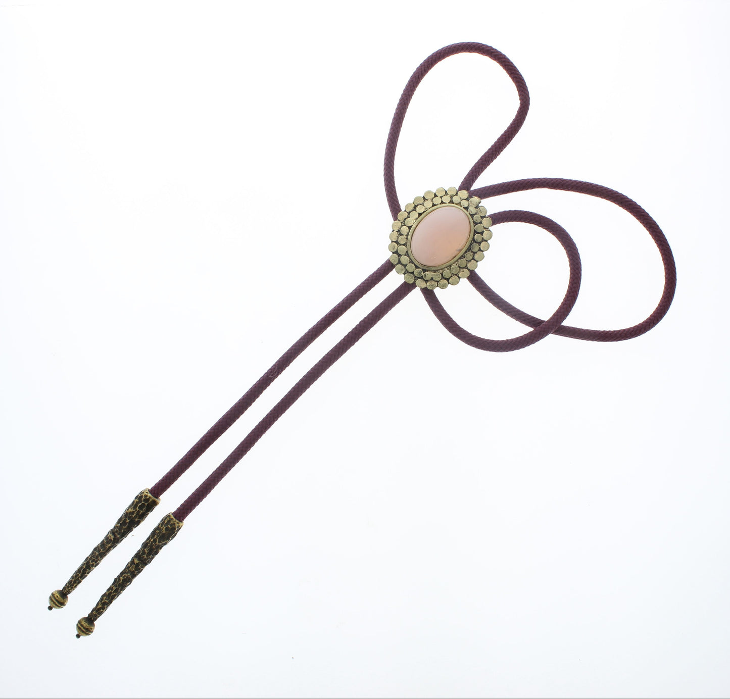 Rose of the Mesa: Blush Stone Bolo Tie with mahogany cord, Made in USA, 34.8mm x 42mm