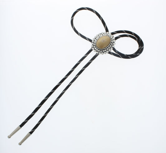 Obsidian Trail: Speckled Stone Bolo Tie, Made in USA, 35.3mm x 40.4mm