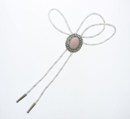 Prairie Rose: Blush Stone & White Cord Bolo Tie, Made in USA, 34.8mm x 40.7mm