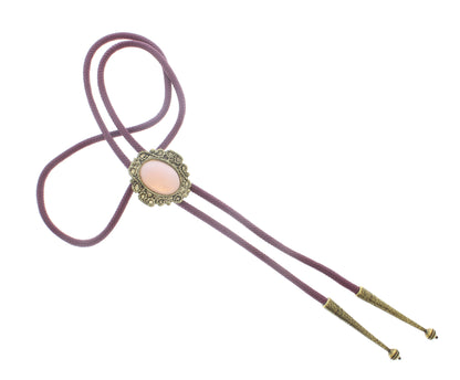 Sangria Sunset: Blush Stone & Braided Plum Bolo Tie, Made in USA, 36.3mm x 39.4mm