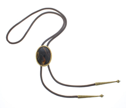 Molten Earth: Swirl Stone & Golden Frame Bolo Tie, Made in USA, 36.4mm x 46.9mm