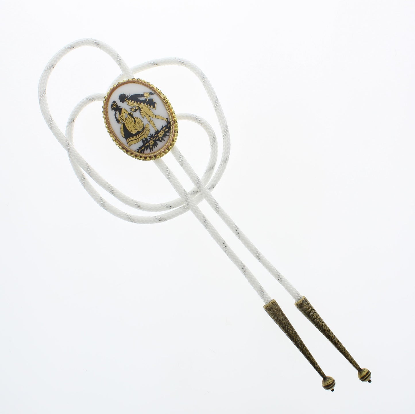 Desert Serenade: Courtship Silhouette & Ivory Cord Bolo Tie, Made in USA, 36.4mm x 46.8mm