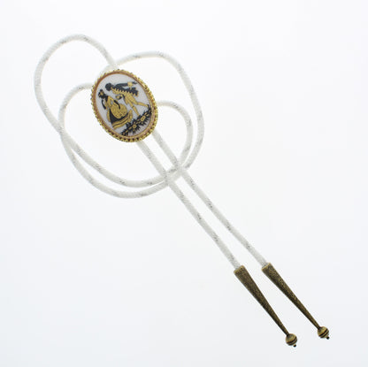 Desert Serenade: Courtship Silhouette & Ivory Cord Bolo Tie, Made in USA, 36.4mm x 46.8mm