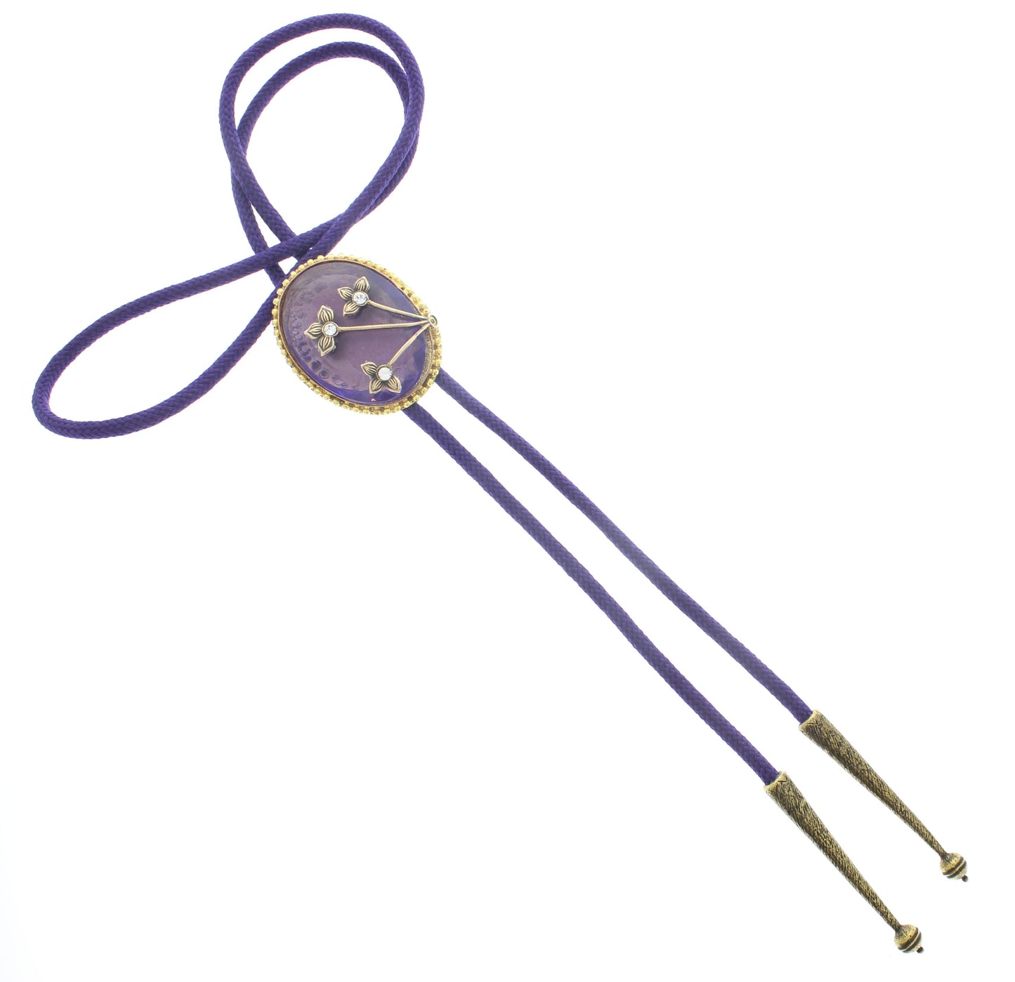 Lavender Bloom: Floral Medallion & Purple Cord Bolo Tie, Made in USA, 36.2mm x 46.5mm