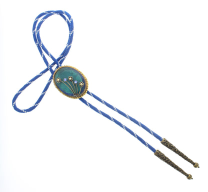 Blue Clarity: Gem Bloom & Sky Cord Bolo Tie, Made in USA, 35.9mm x 47mm