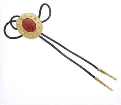 Crimson Sun Bolo Tie & Golden Collar Tips Set, made in USA