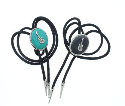 47mm x 36mm Guitar Bolo Tie, Black or Turquoise Stone, made in USA, each