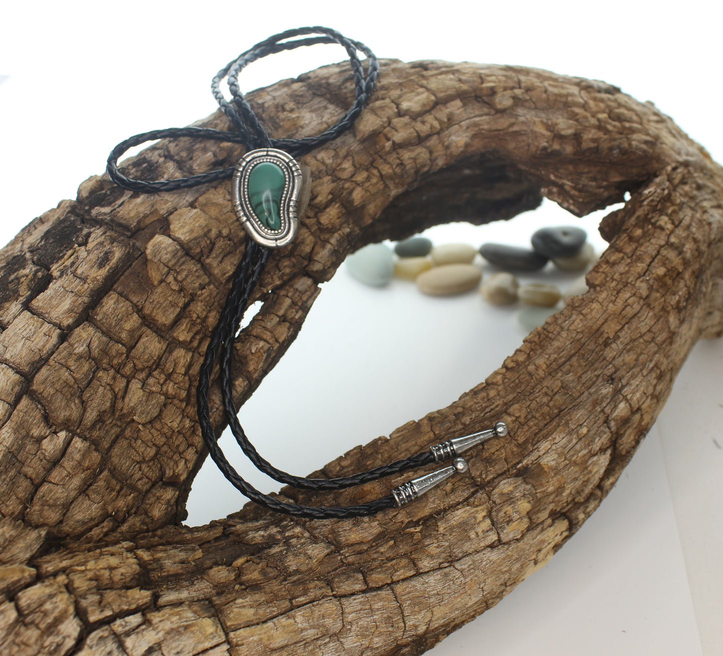 Sage Stone Bolo Tie, Made in USA, 38.4mm x 25.2mm