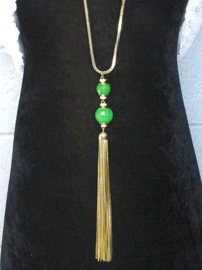 Verdant Glow Tassel Necklace, 31" Gold Chain, made in USA, each