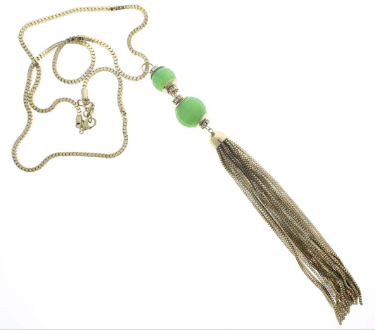 Verdant Glow Tassel Necklace, 31" Gold Chain, made in USA, each