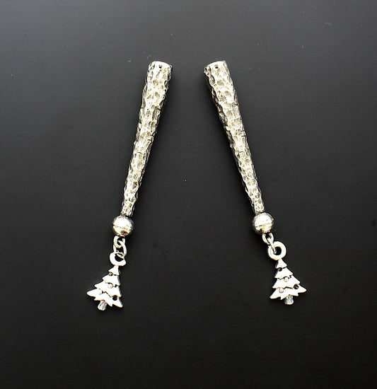 78mm Christmas Tree Bolo Tie Tips, silver, made in USA, 1 pair