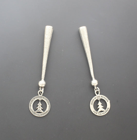 Sacred Pines – Faith-Inspired Bolo Tips with Tree & Cross Charm, 86.1mm, pair