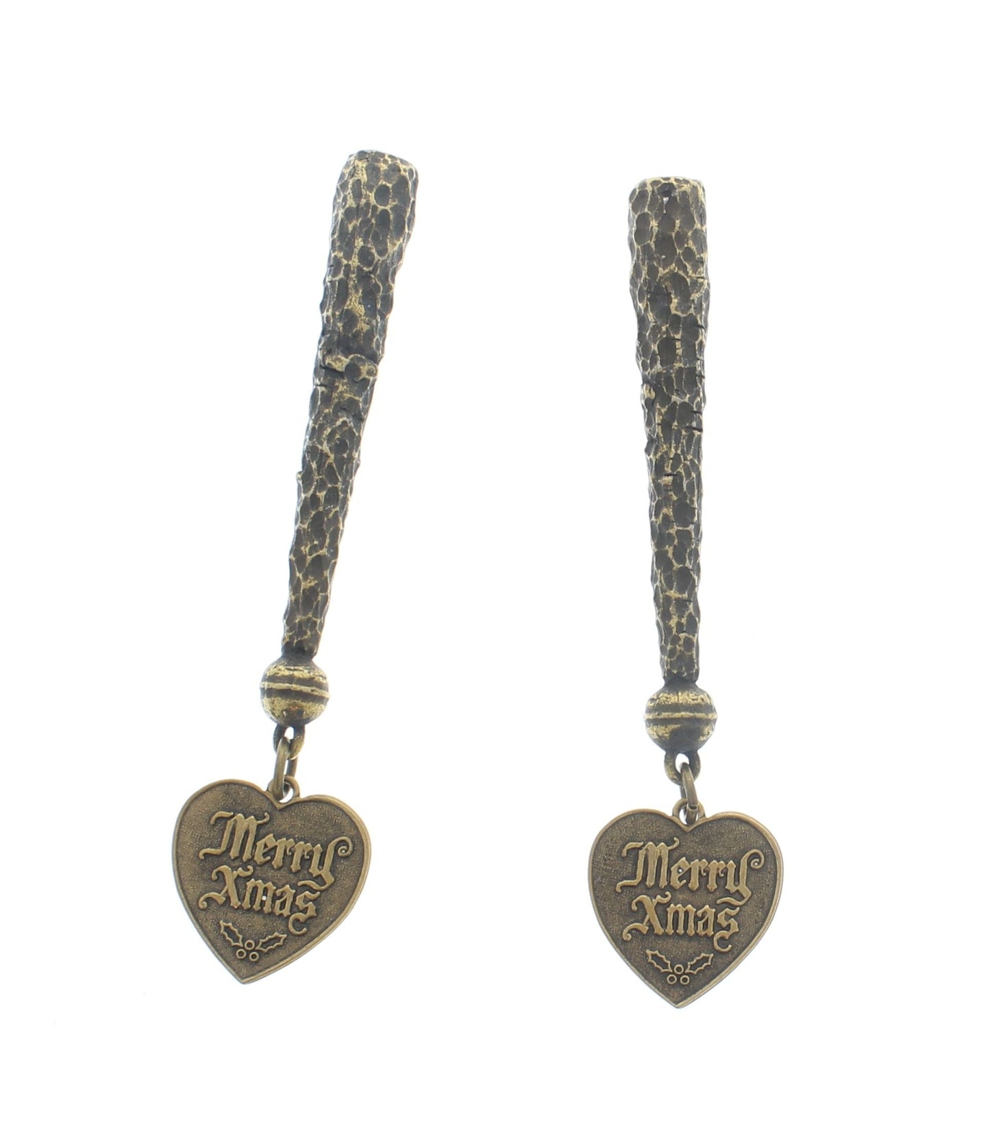 Heartfelt Holiday – “Merry Xmas” Bolo Tips with Engraved Brass Hearts, Made in USA, 81.7mm, pair