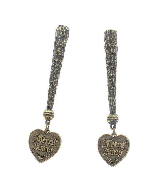 Heartfelt Holiday – “Merry Xmas” Bolo Tips with Engraved Brass Hearts, Made in USA, 81.7mm, pair