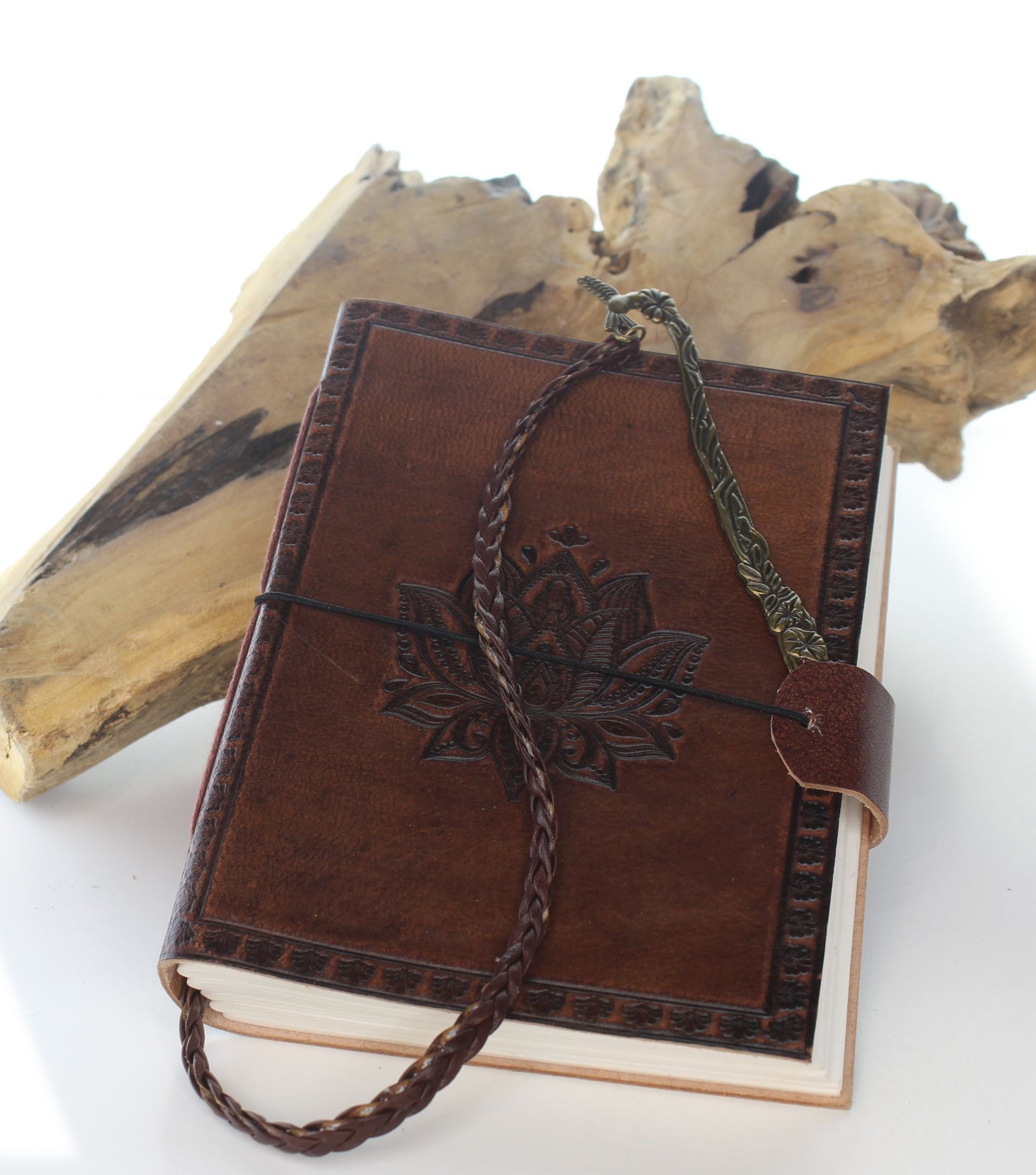 5x7" Handmade Leather Journal with Hummingbird & Flower Bookmark, each