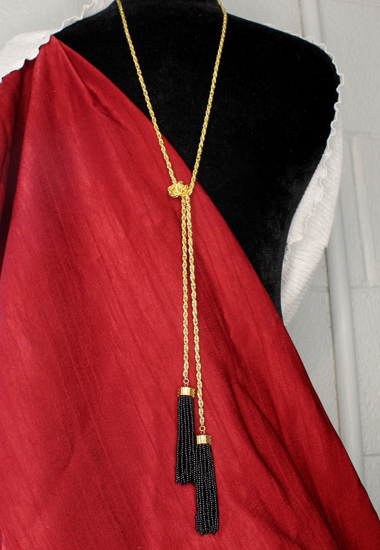 Golden Knot – Handcrafted Tassel Necklace with Beaded Fringe