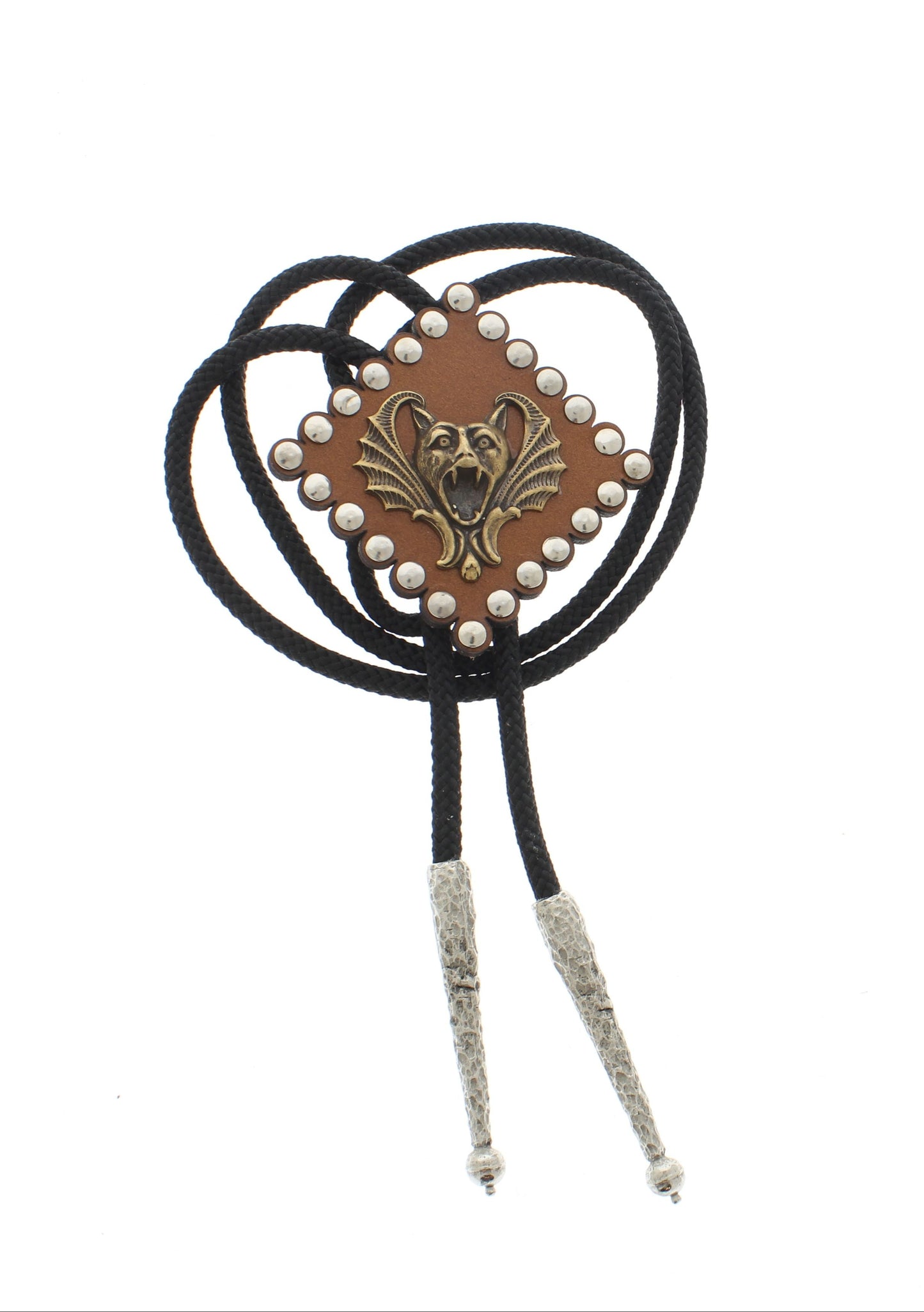 Nightwing Crest – Leather Bolo Tie with Bronze Bat Emblem