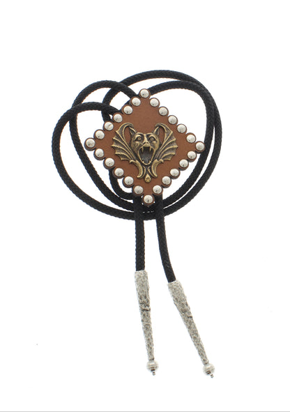 Nightwing Crest – Leather Bolo Tie with Bronze Bat Emblem