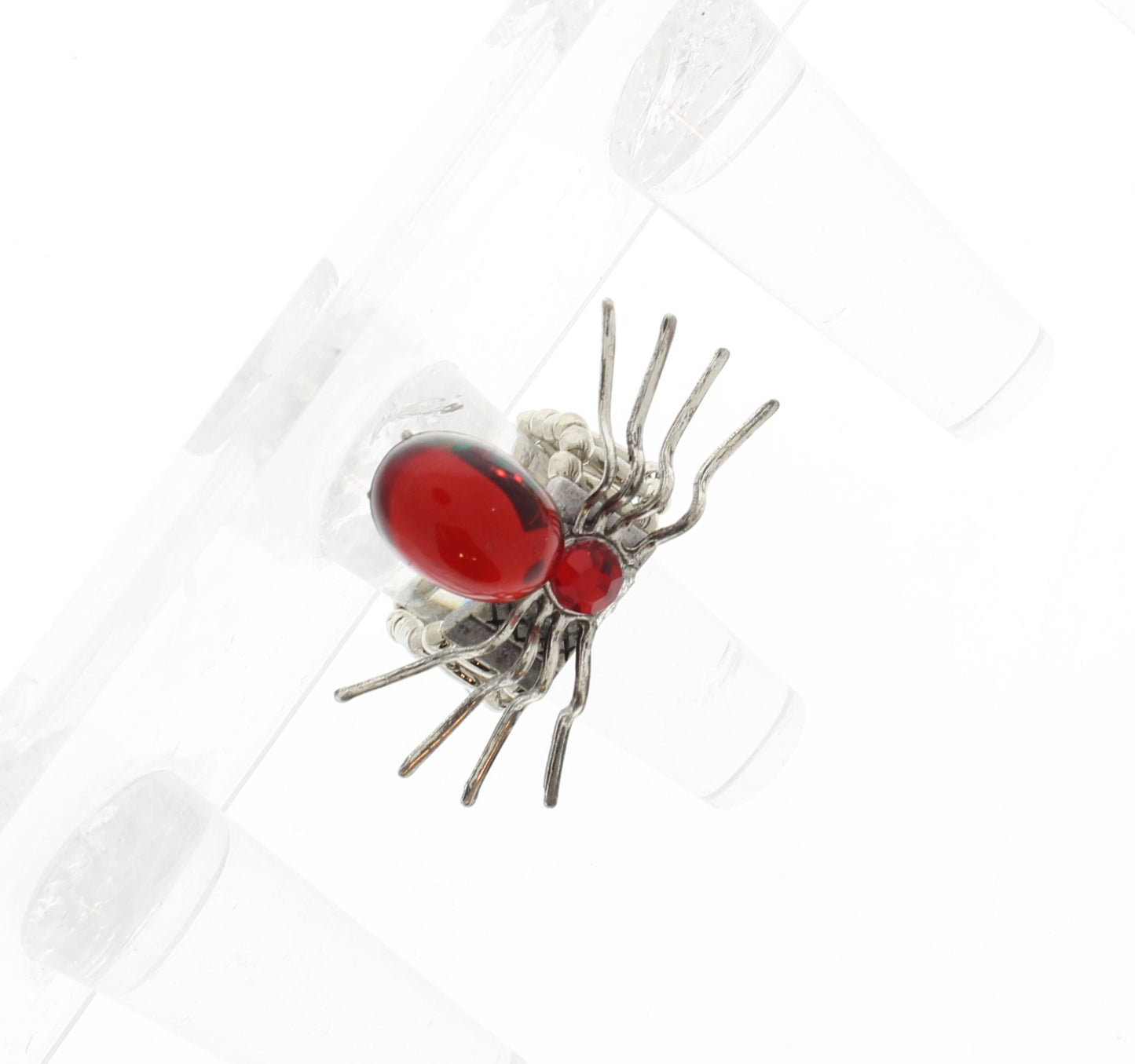 Crimson Crawler – Handcrafted Spider Ring with Red Body Accent