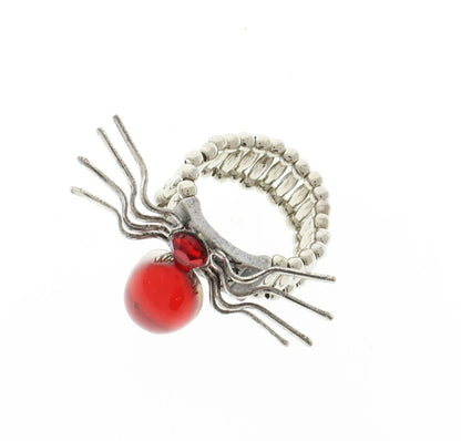 Crimson Crawler – Handcrafted Spider Ring with Red Body Accent