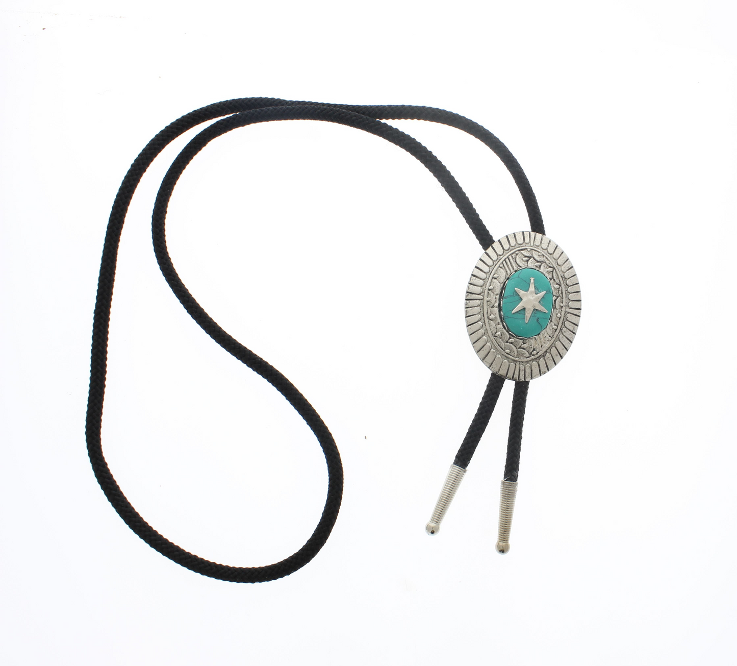 55mm Silver Plated Oval Concho Bolo Tie with Turquoise stone, made in USA, each