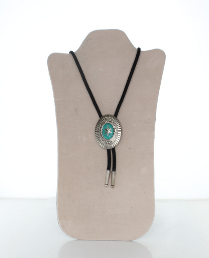 55mm Silver Plated Oval Concho Bolo Tie with Turquoise stone, made in USA, each